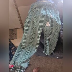 Green Patterned Pants with Tassels